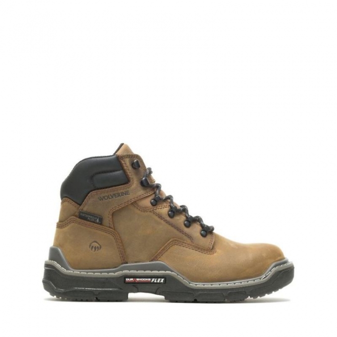 WOLVERINE CANADA MEN'S RAIDER DURASHOCKS WATERPROOF 6" WORK BOOT-Brown