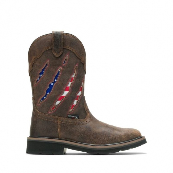 WOLVERINE CANADA MEN'S RANCHER CLAW WELLINGTON-Brown/Flag